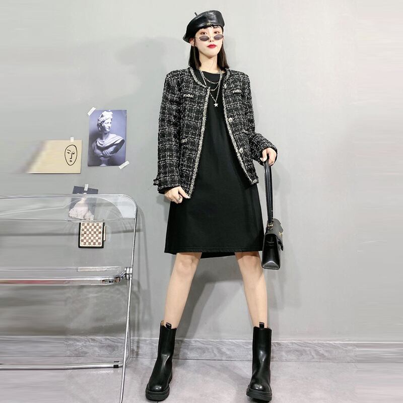 リトルフレグランスジャケット2020新しい女性の秋の脂肪mmバージョンルーズで薄い200kgのドレスプラスサイズの婦人服 ミックスインファッション37761424982