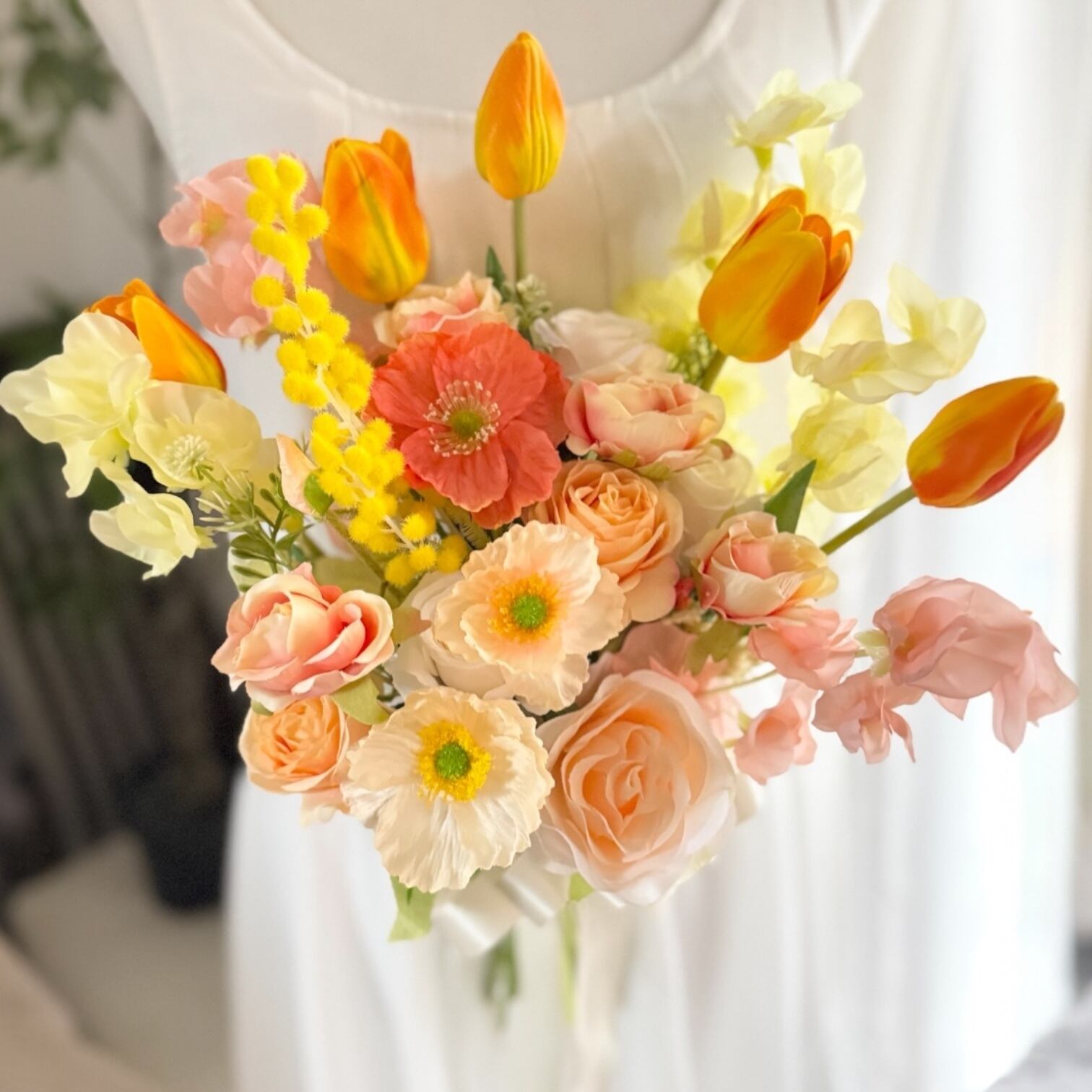 オレンジチューリップ×ポピークラッチブーケ☆ブートニア | houkiboshi 