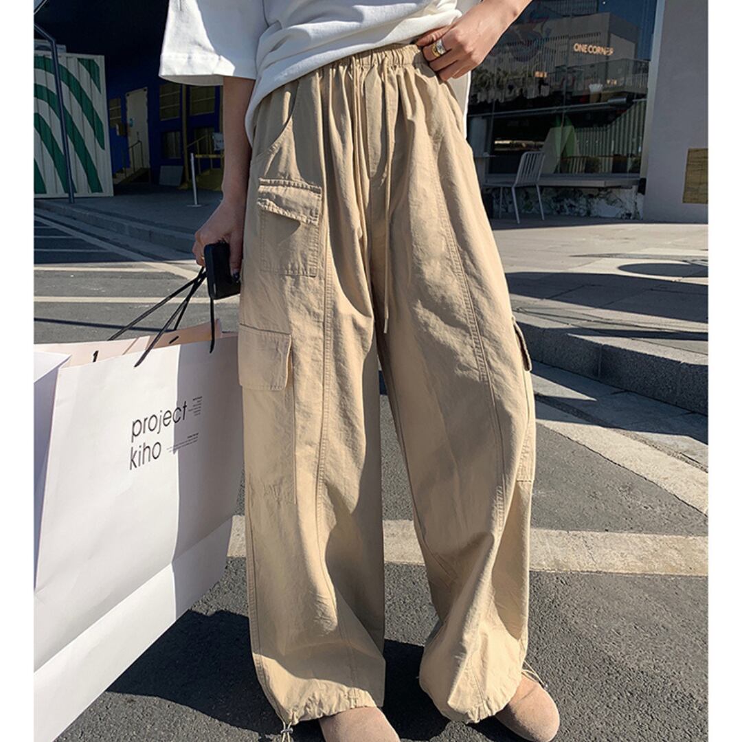 high waist drawstring straight leg