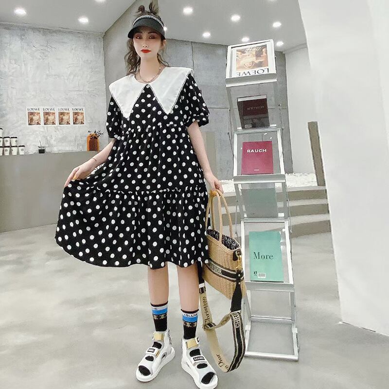スプリングサマーカラー水玉ドレス スカート 薄手 大きめサイズ 春物 夏物 ミックスインファッション12520097764