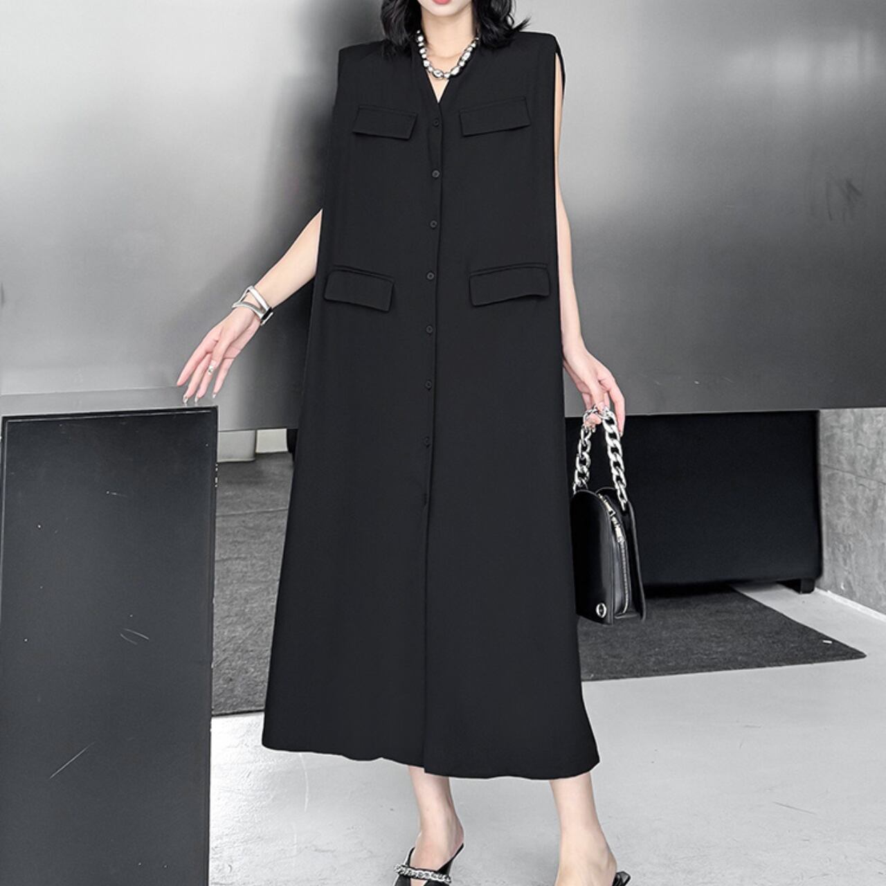 Black mode vest dress S1484