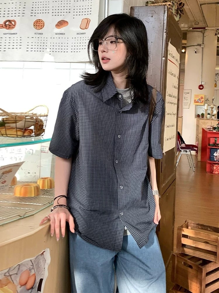 ギンガムルーズハーフシャツ / Gingham Loose Half Shirt