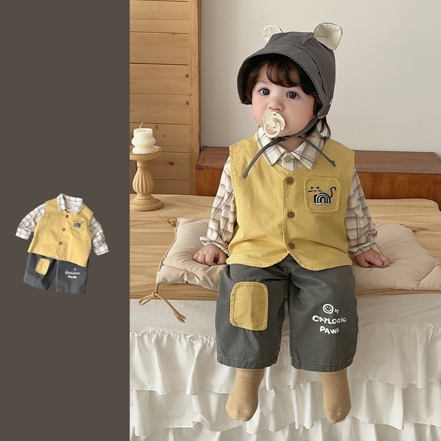 ベビー春新作 男の子用 韓国風 シャツ & ベスト & デニムパンツ 3点セット