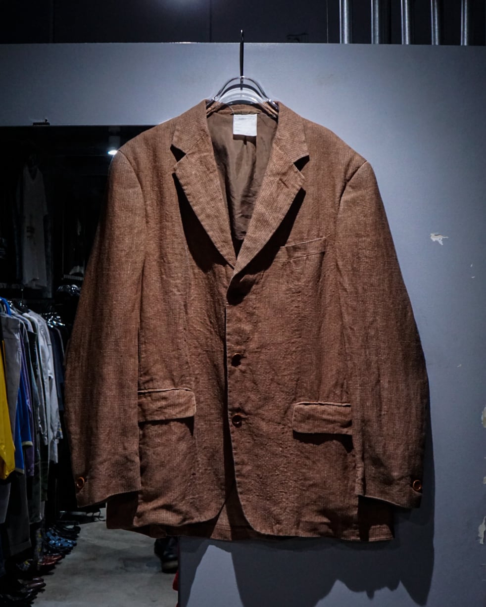 ROMEO GIGLI ストライプ テーラードジャケット ブラウン 38 add (C) vintage】80's “ROMEO GIGLI” Vintage Linen Tailored Jacket