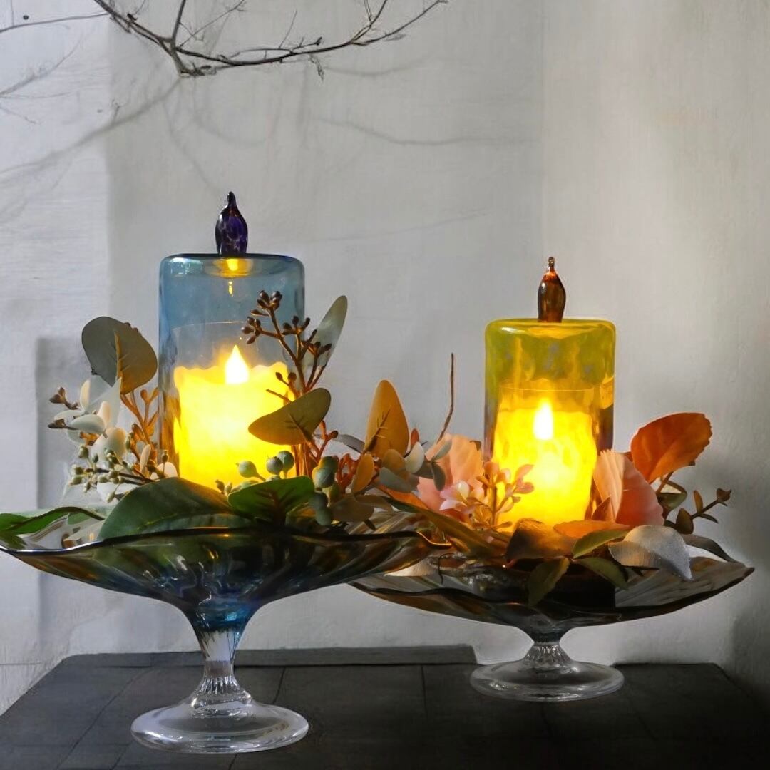 25秋】キャンドルホルダー(高さ 14 cm)ろうそく パープルイエロー