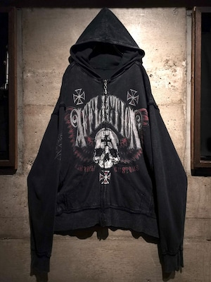 【Caka】"Affliction" "Reversible" Skull Design Loose Zip Up Hoodie