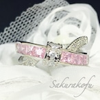 【送料無料】 B014 Cross Ribbon  Pink Sapphire Ring