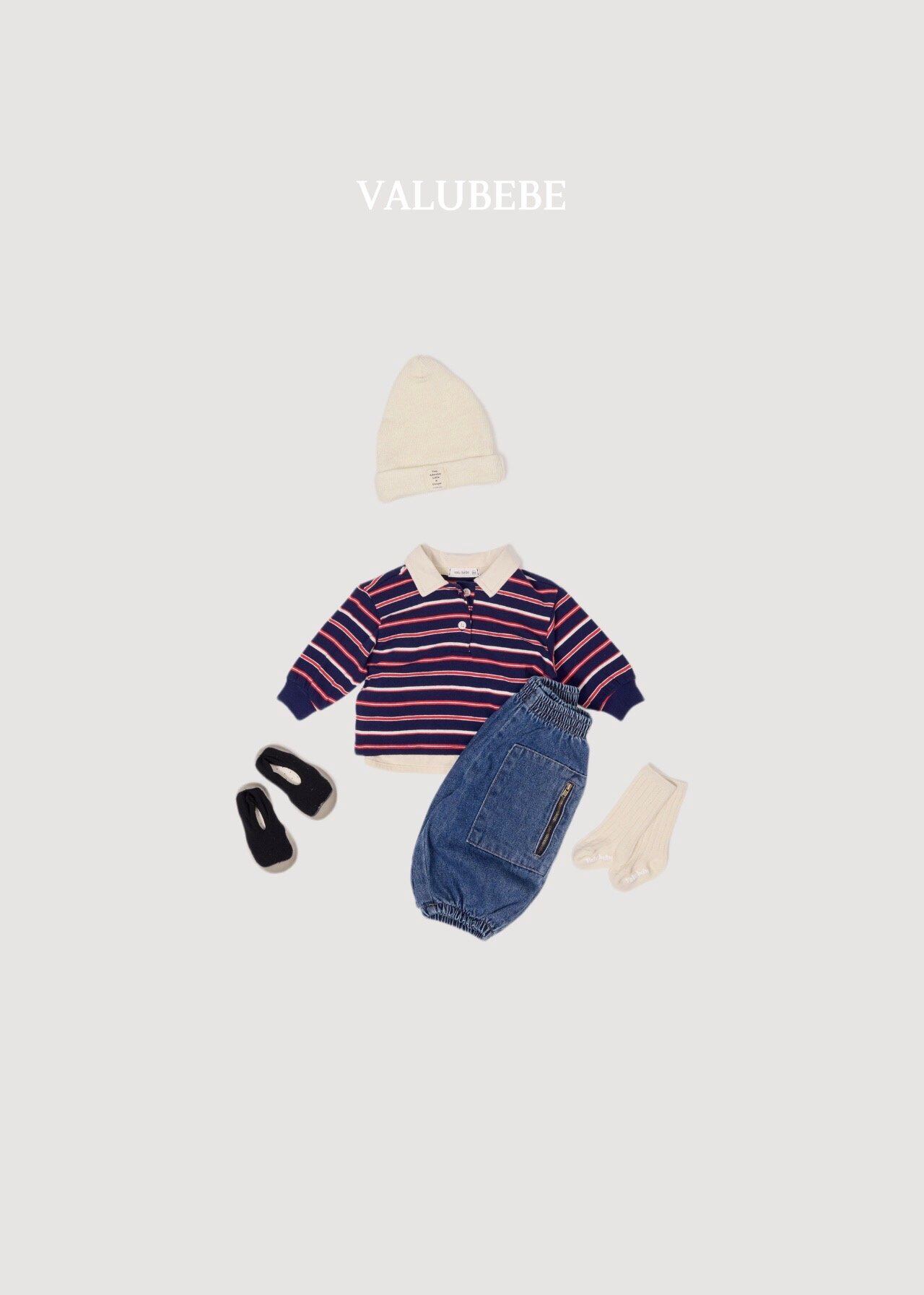 送料無料【予約】/ ミルキーストライプ襟付きTシャツ / valubebe