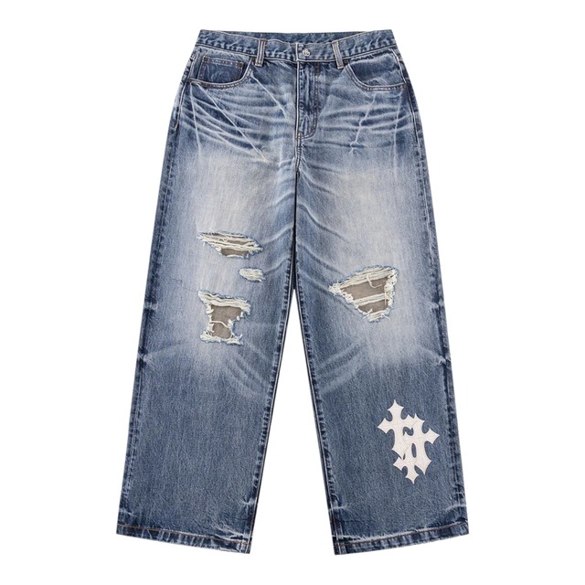 【supplier】Multiple Cross Leather Patch Baggy Denim【サプライヤー】