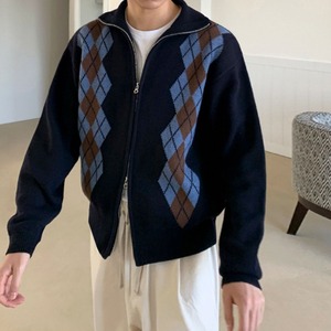 アーガイルジップアップニットカーディガン　MT0080387