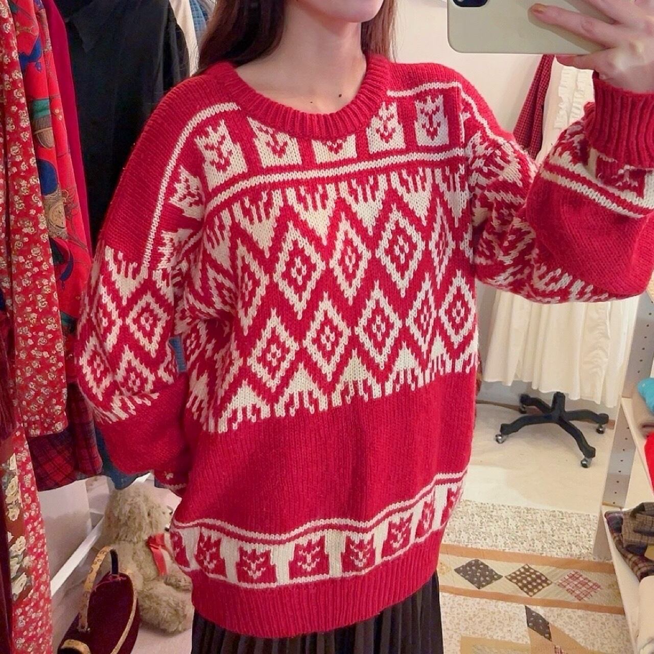 red × white nordic big sweater