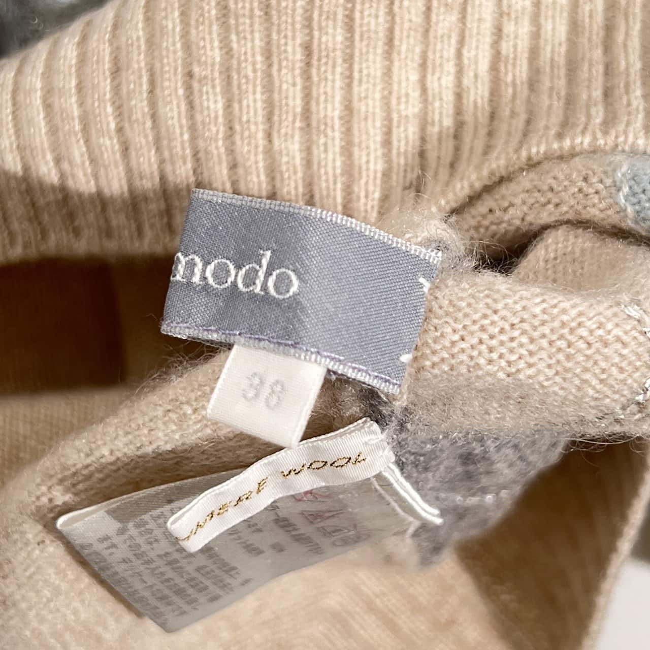 カシミヤ100% ACCOMODO アコモド アーガイル柄 ラメ ハイネック ニット 38/ベージュ レディース