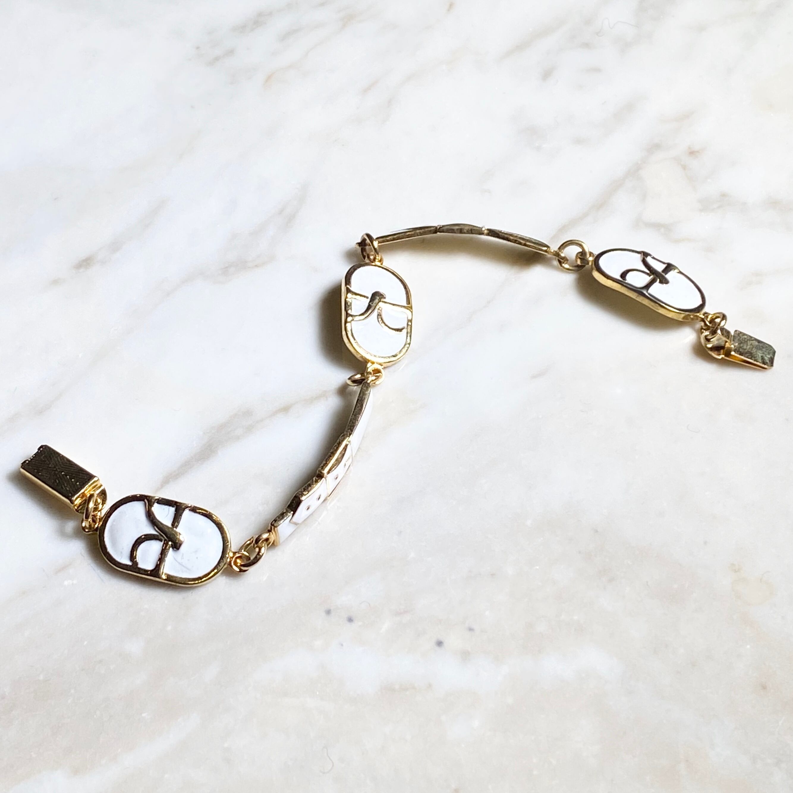 vintage ROBERTA DI CAMERINO metal×white enamel logo bracelet 