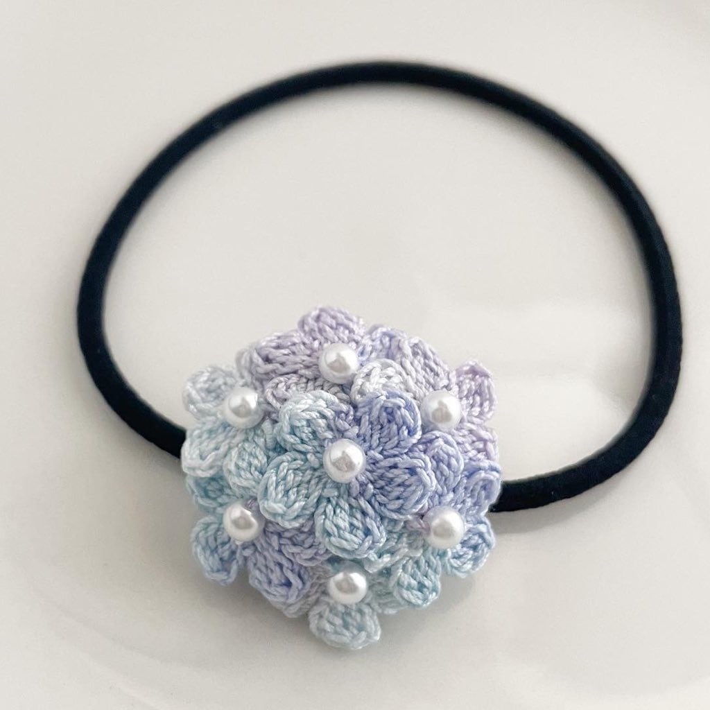 涼しげ紫陽花のヘアゴム レース編みのヘアゴム 紫陽花 | そらの音