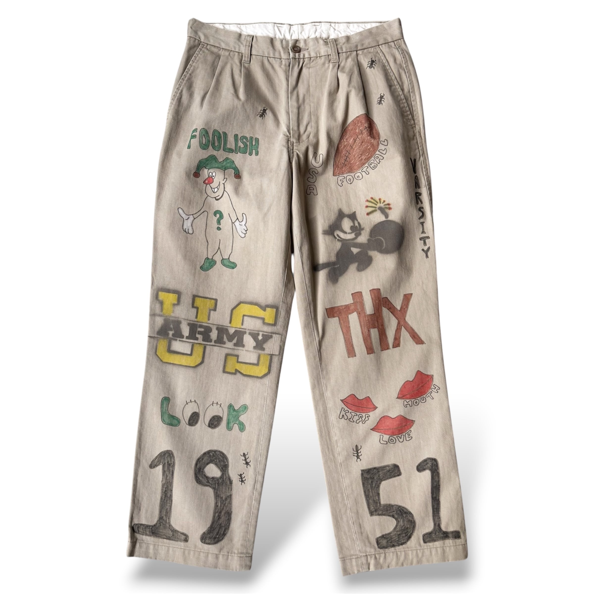 HAND PAINTED ART STENCIL MEMORIAL PANTS / ハンド ペイント アート