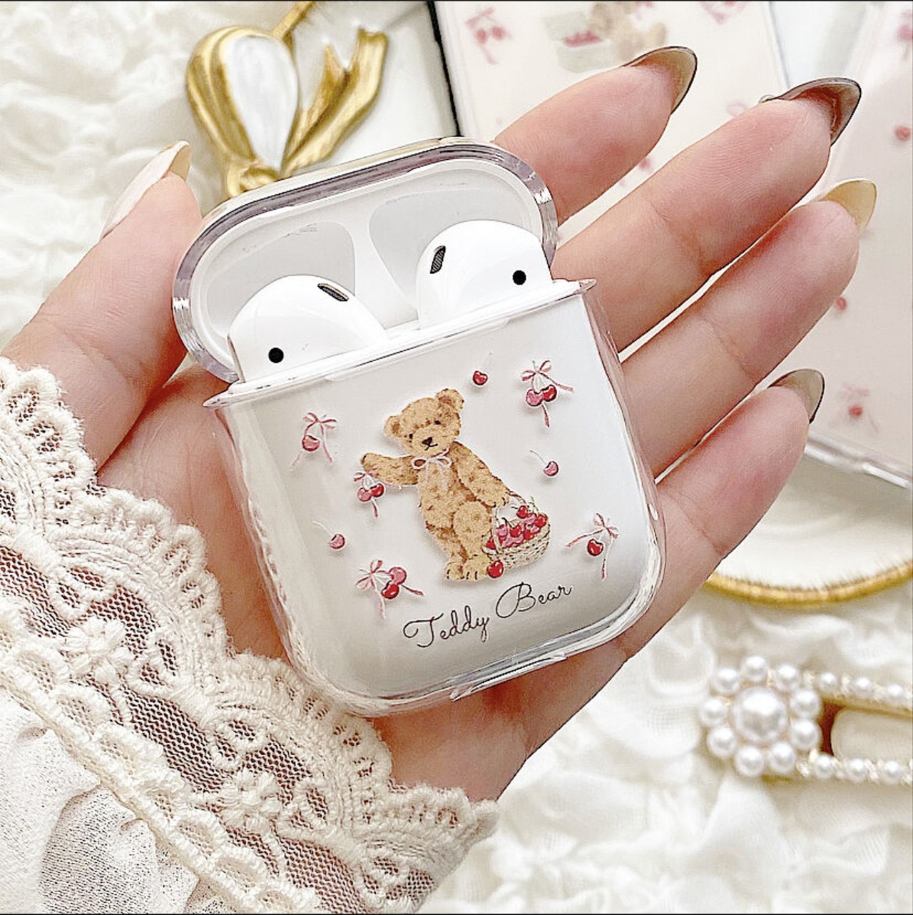 【ネーム入り】Ribbon Fruit Bear【Air Podsケース】