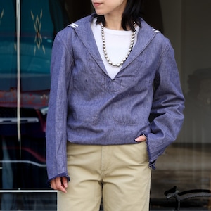 70s French Army Denim Sailor Shirts(Cuff cut-off)