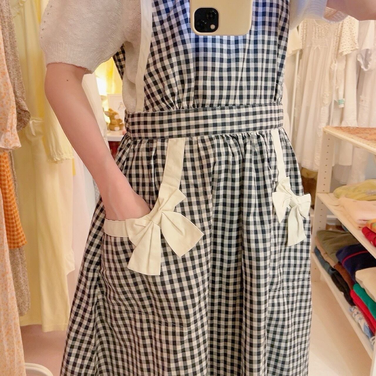 gingham check ribbon one-piece