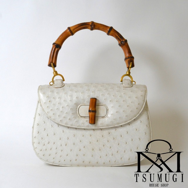 GUCCI グッチ オールドグッチ バンブー オーストリッチ ハンドバッグ ホワイト 000 926 0633