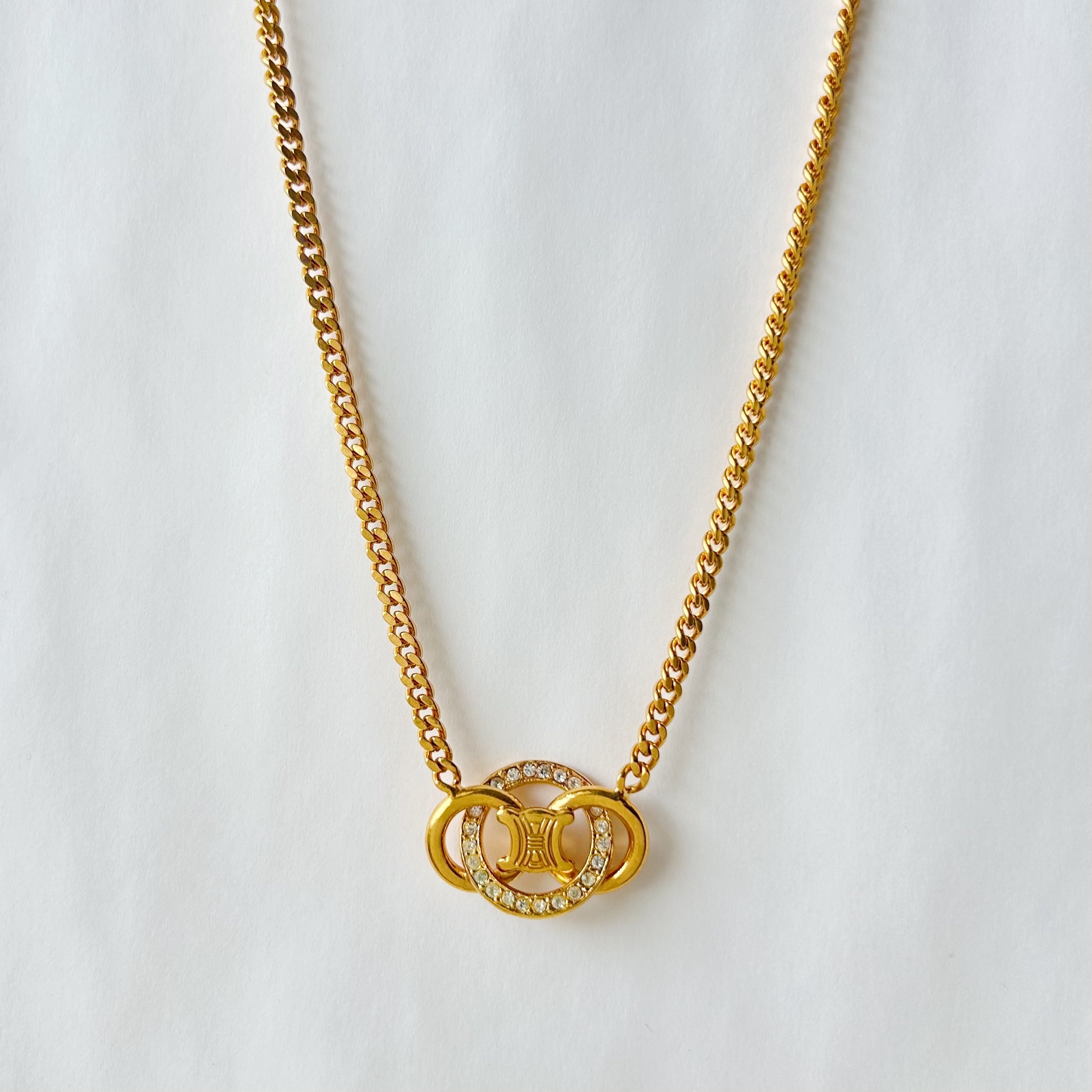 CN7108】CELINE macadam rhinestone necklace/セリーヌ/ネックレス