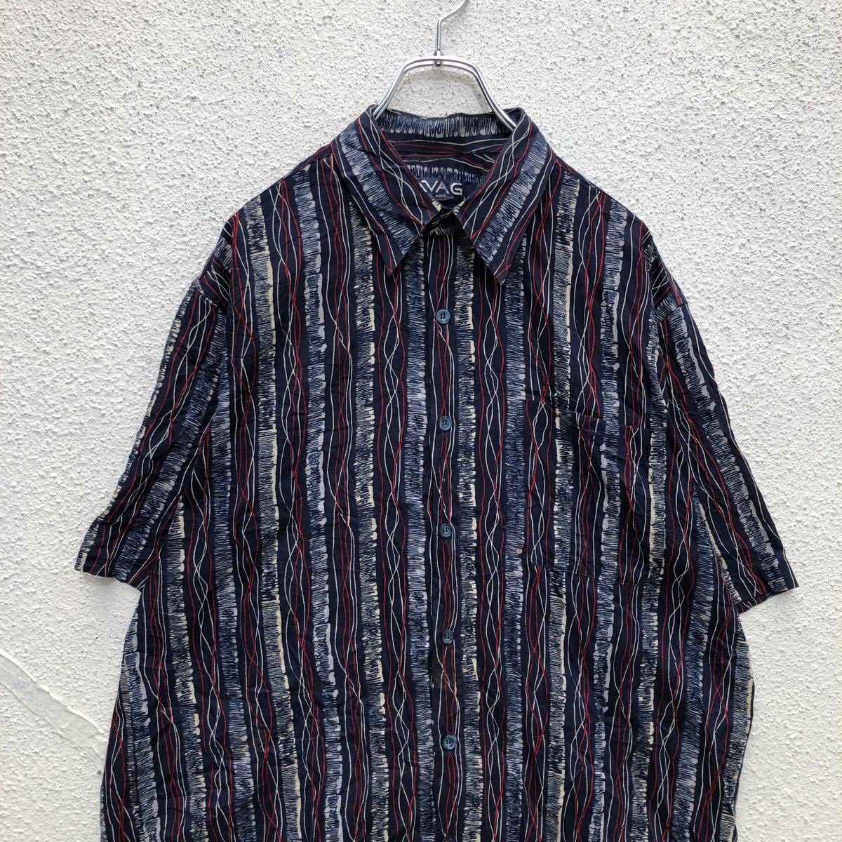 VAG 半袖 柄 シャツ L ネイビー レッド 総柄 オーストラリア製 1