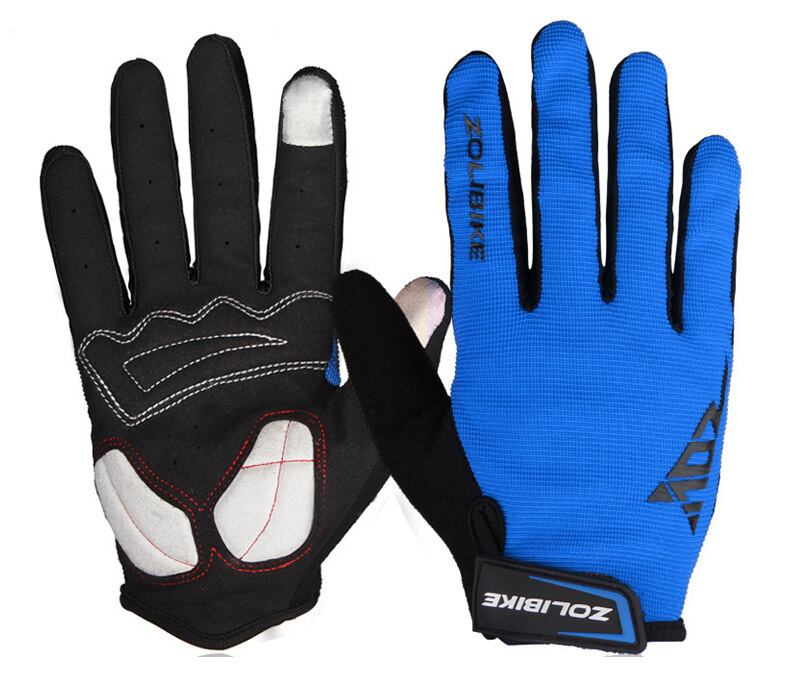 自転車 3D 立体 スマホー対応 手袋 フルフィンガー グローブ ロング 青 サイクリング手袋