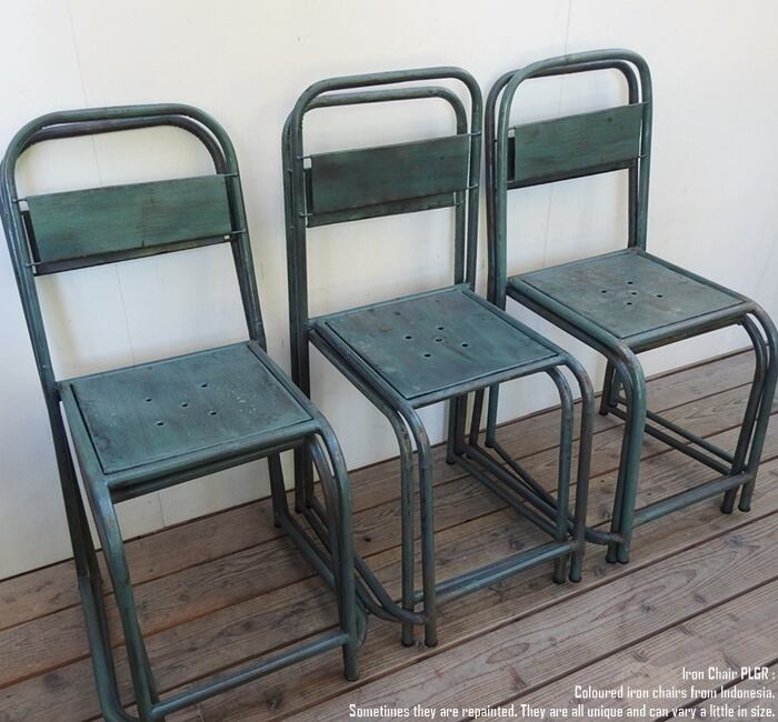 積み重ねできる アイアンチェア グリーン 緑 鉄製 スツール 椅子 いす