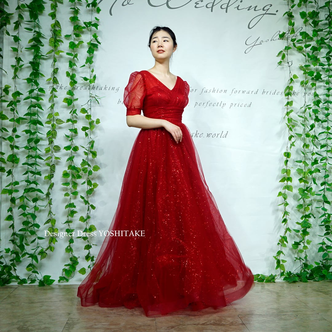 オーダー制作】ウエディングドレス(無料パニエ) パフスリーブ.キラキラ  