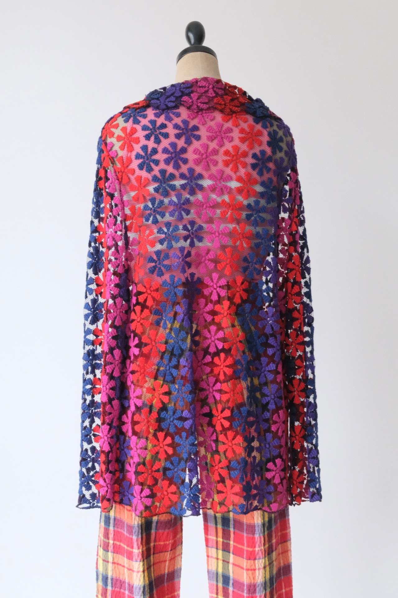Colorful flower mesh lace cardigan