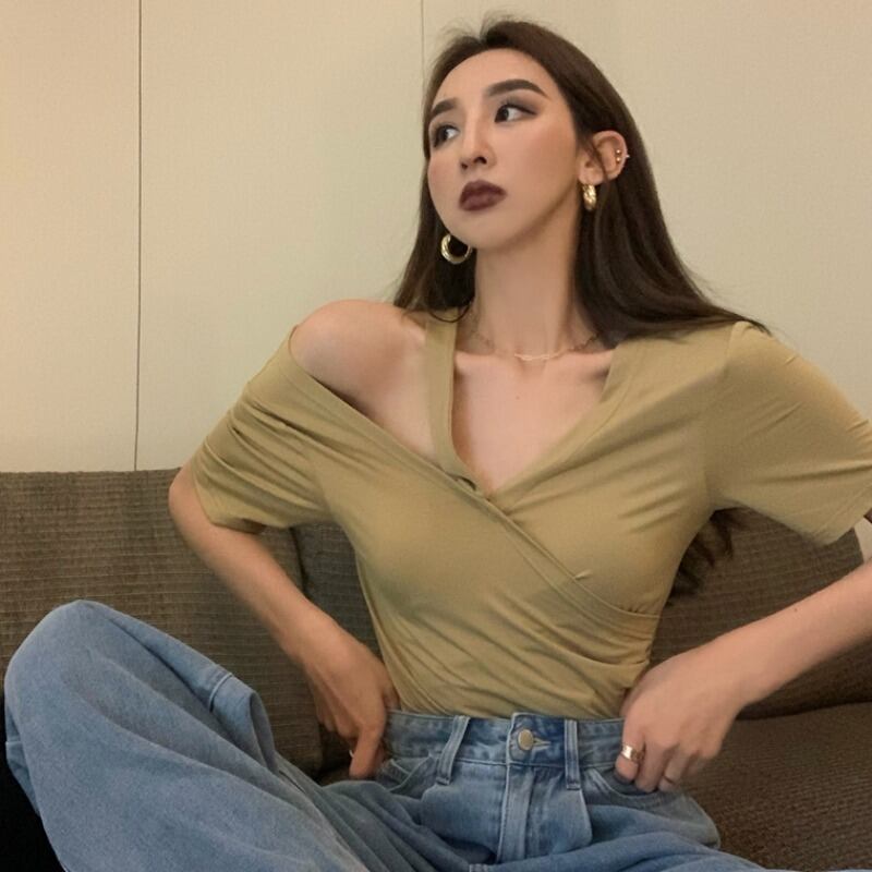 スタイルVネックスリムブラウス ハンチェンe31756439546