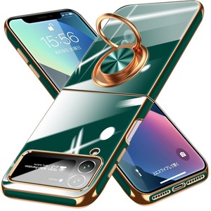 【在庫処分】Galaxy Z Flip3 5G 用ケース リング付き SC-54B/SCG12 用 ケース メッキ加工 クリア TPU 耐衝撃 驚くほどの手触り 車載ホルダー対応 軽量 薄型 レンズ保護 マット感 人気 落下防止 ギャラクシーzフリップ3 用 スマホケース 緑 MD-6DDD-22-02