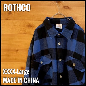 【ROTHCO】ネルシャツ 長袖シャツ フランネル ヘビーネル ブロックチェック 青×黒 4XL ビッグシルエット フラップポケット US古着