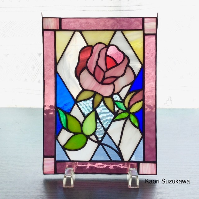 薔薇のステンドグラスプレート Artica