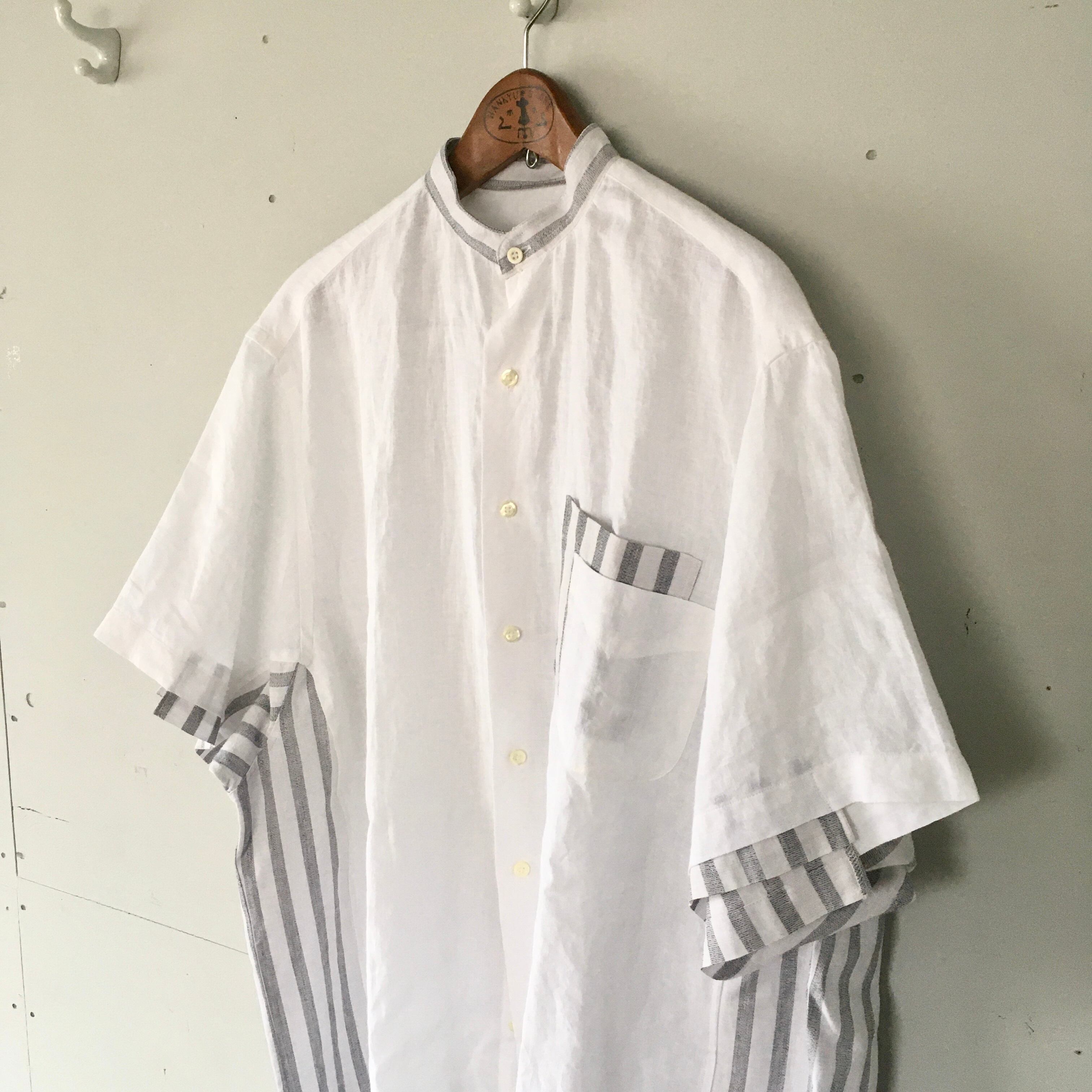 ZOZOTTE remake unisex oversize short sleeves shirt / リメイクユニセックスオーバーサイズ半袖シャツ/MS_white/gray
