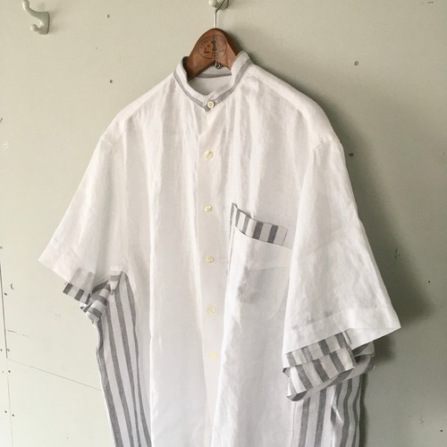 ZOZOTTE  remake unisex oversize short sleeves shirt / リメイクユニセックスオーバーサイズ半袖シャツ/MS_white/gray