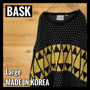 【BASK】韓国製 柄ニット セーター ハート 個性的 アクリル L US古着