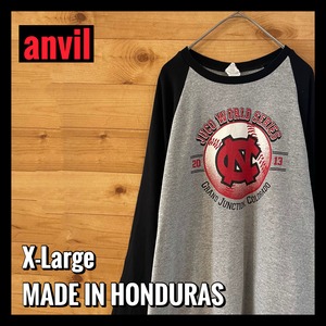 【anvil】ベースボール Tシャツ 七分袖 長袖 ロンT バックプリント XL アメリカ古着