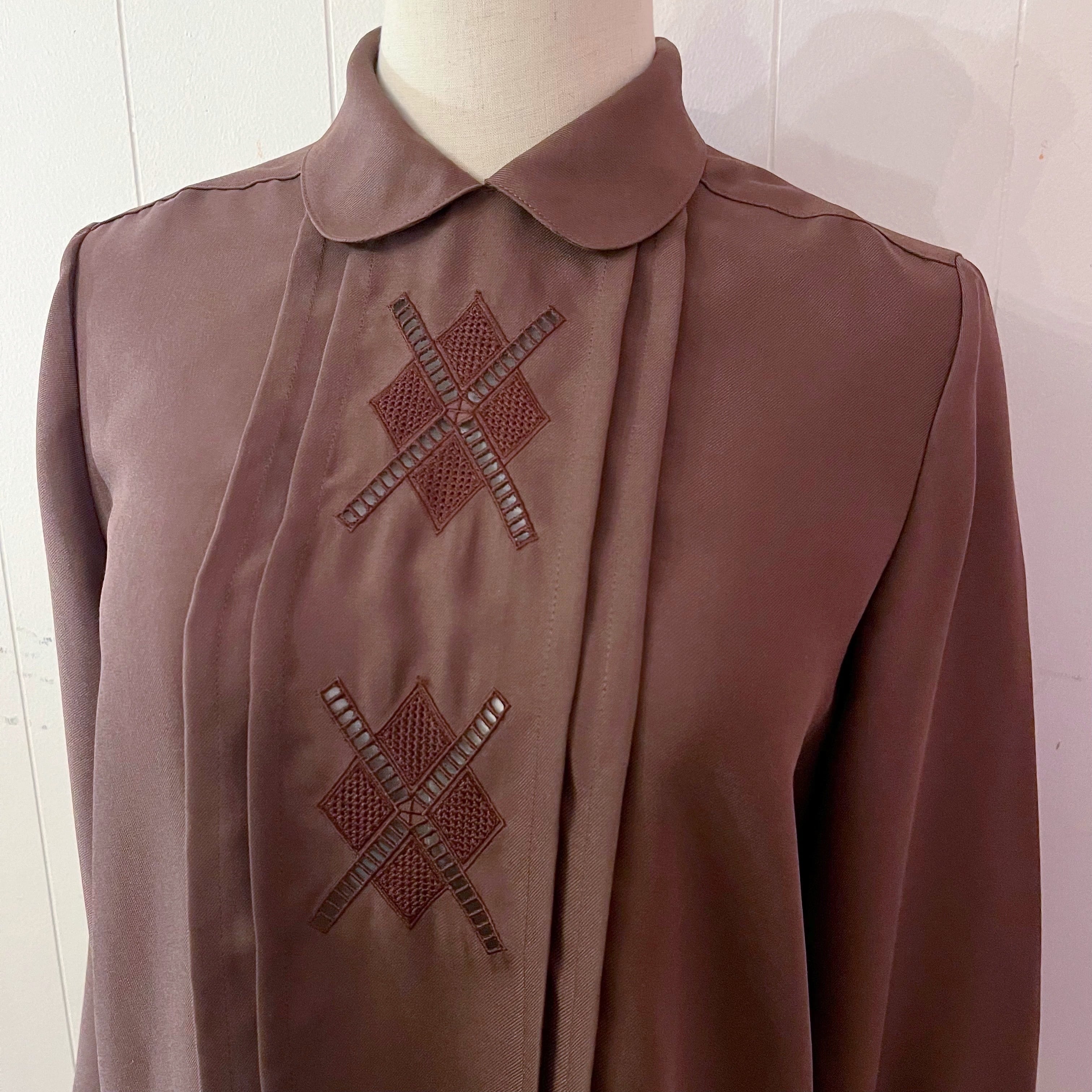 brown diamond back button blouse