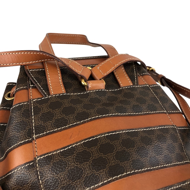 CELINE セリーヌ マカダム バックパック ブラウン ボーダー PVC レザー リュック バックパック vintage ヴィンテージ オールド j5v54w