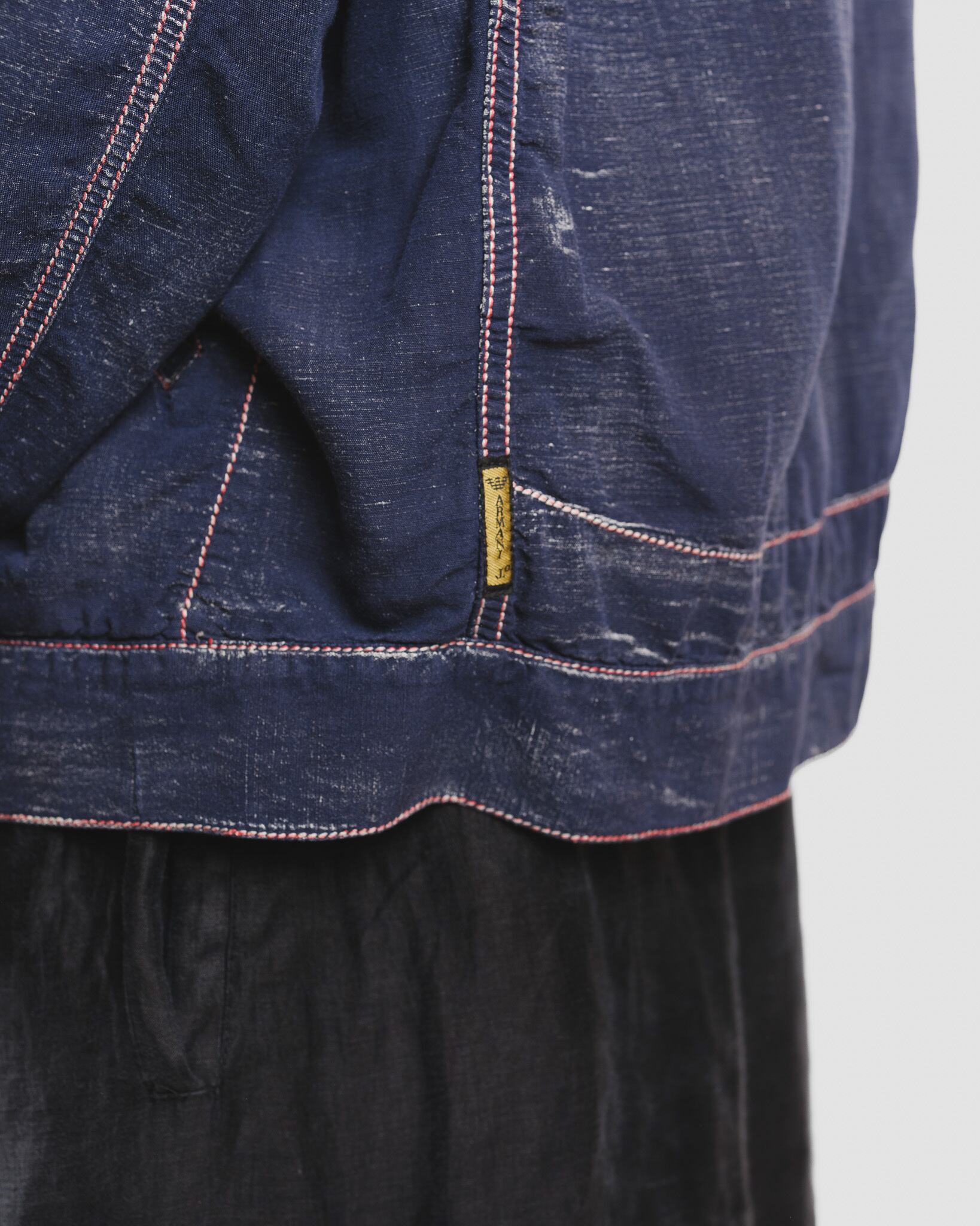 1990's] “ARMANI JEANS” Indigo Hemp Coating Jacket (Made in Italy