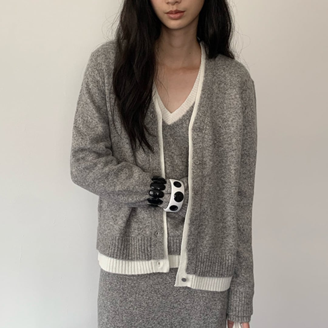 Bicolor fake layered cardigan G961【セットアップ対応】