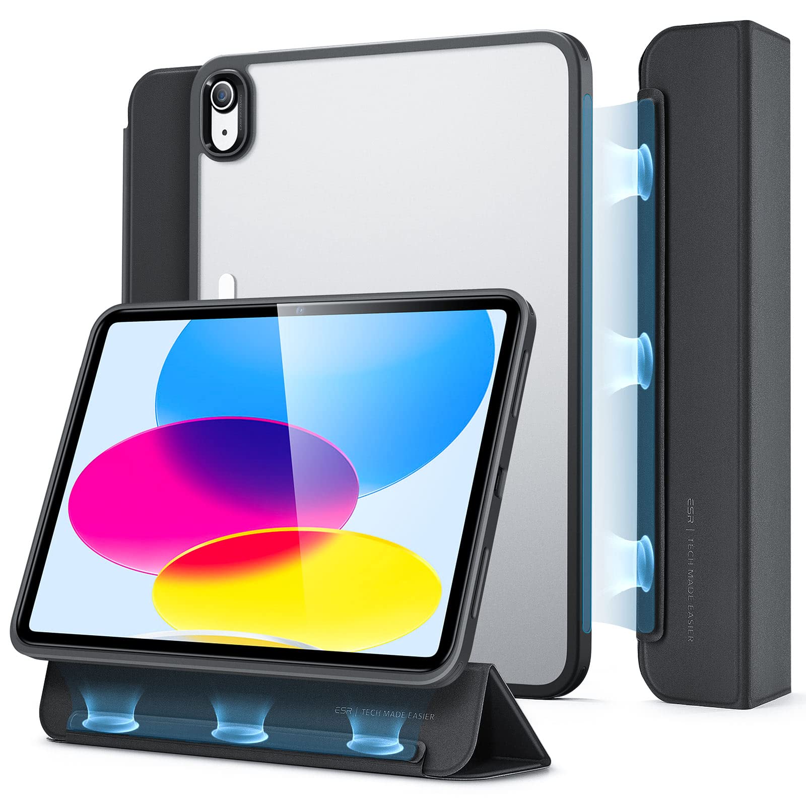 ESR iPad 11世代 ケース (A16、2025) iPad 第10/11世代 (2022/2025)専用 三つ折りケース ハイブリッド保護 着脱式マグネットカバー スリムで軽量 ブラック
