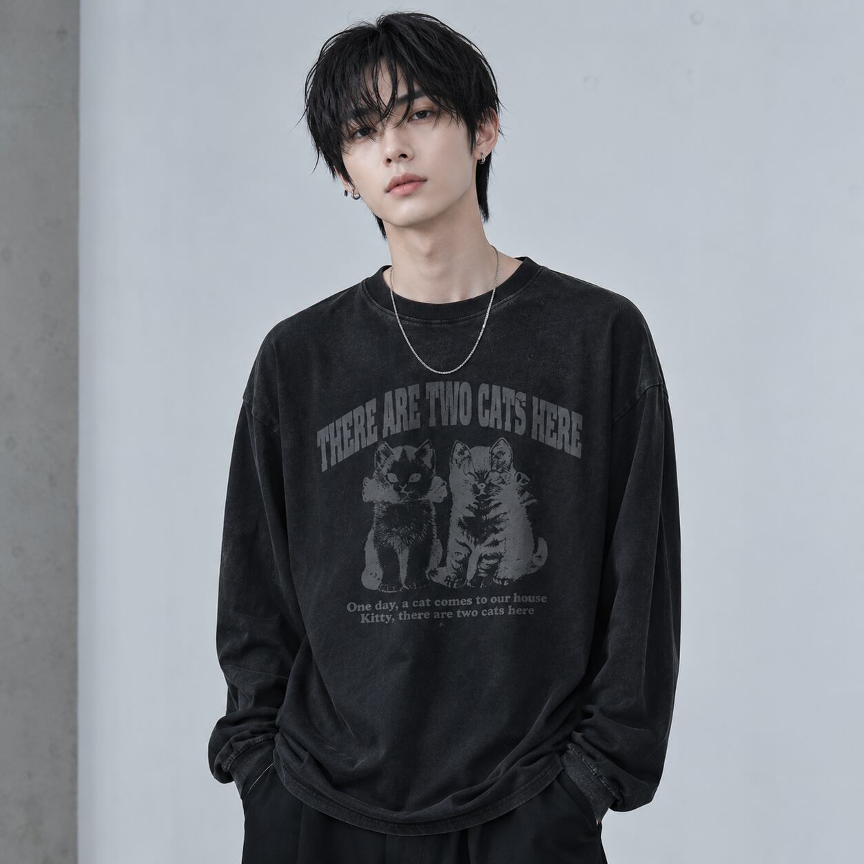 Cat print long-sleeved T-shirt 0003