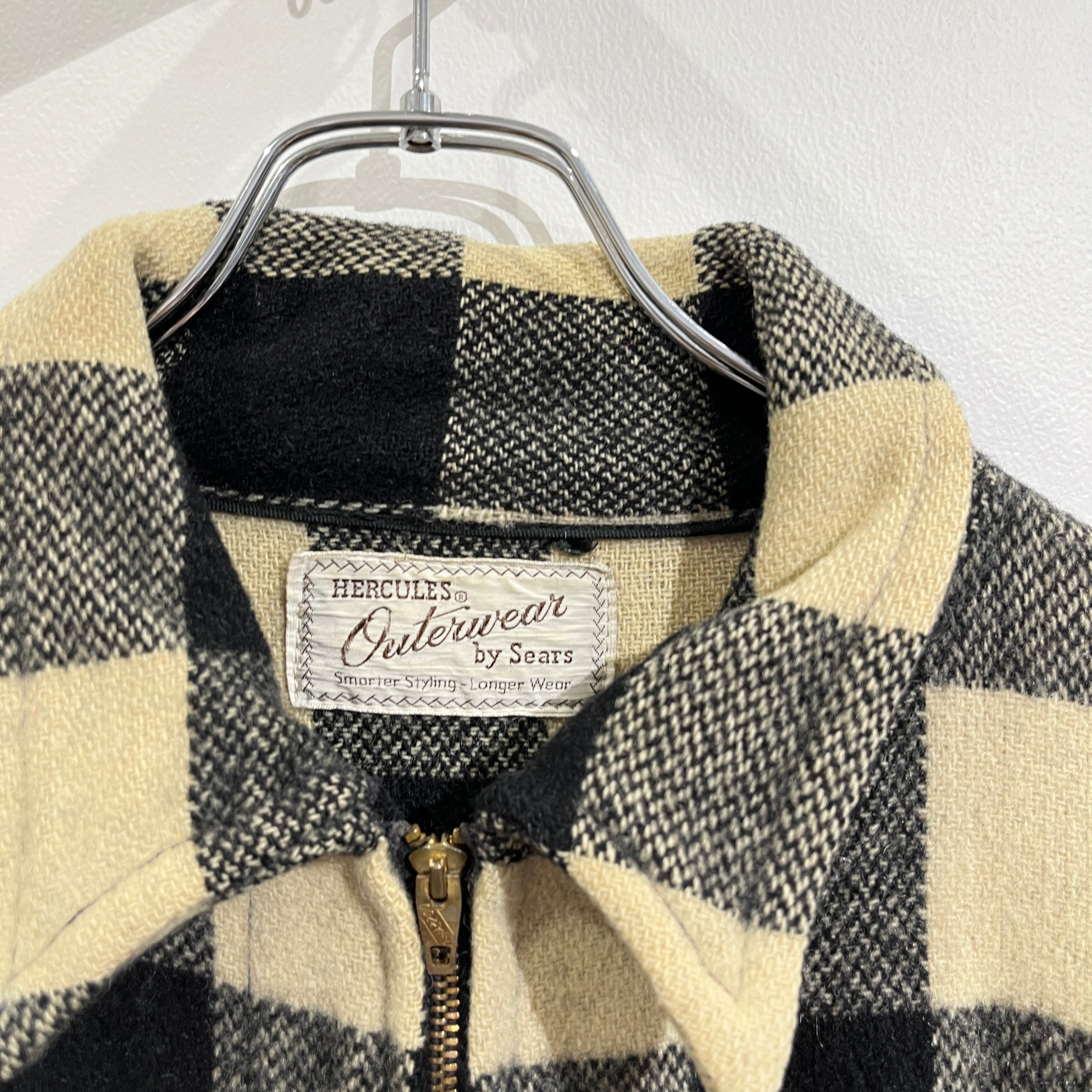 60s HERCULES Outwear by Sears Block Check Black White Wool 60s HERCULES Outwear by Sears Block Check Black White Wool