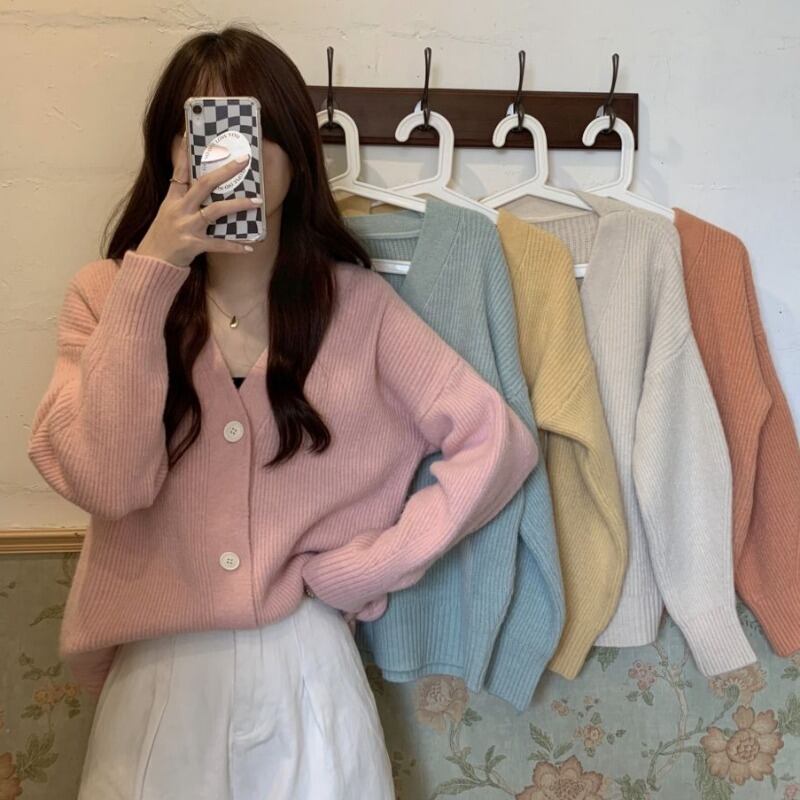 セーター スプリングオータムスタンダードジャケット ルーズカーディガン ロング レトロ 春物 秋物 1号婦人21501235504