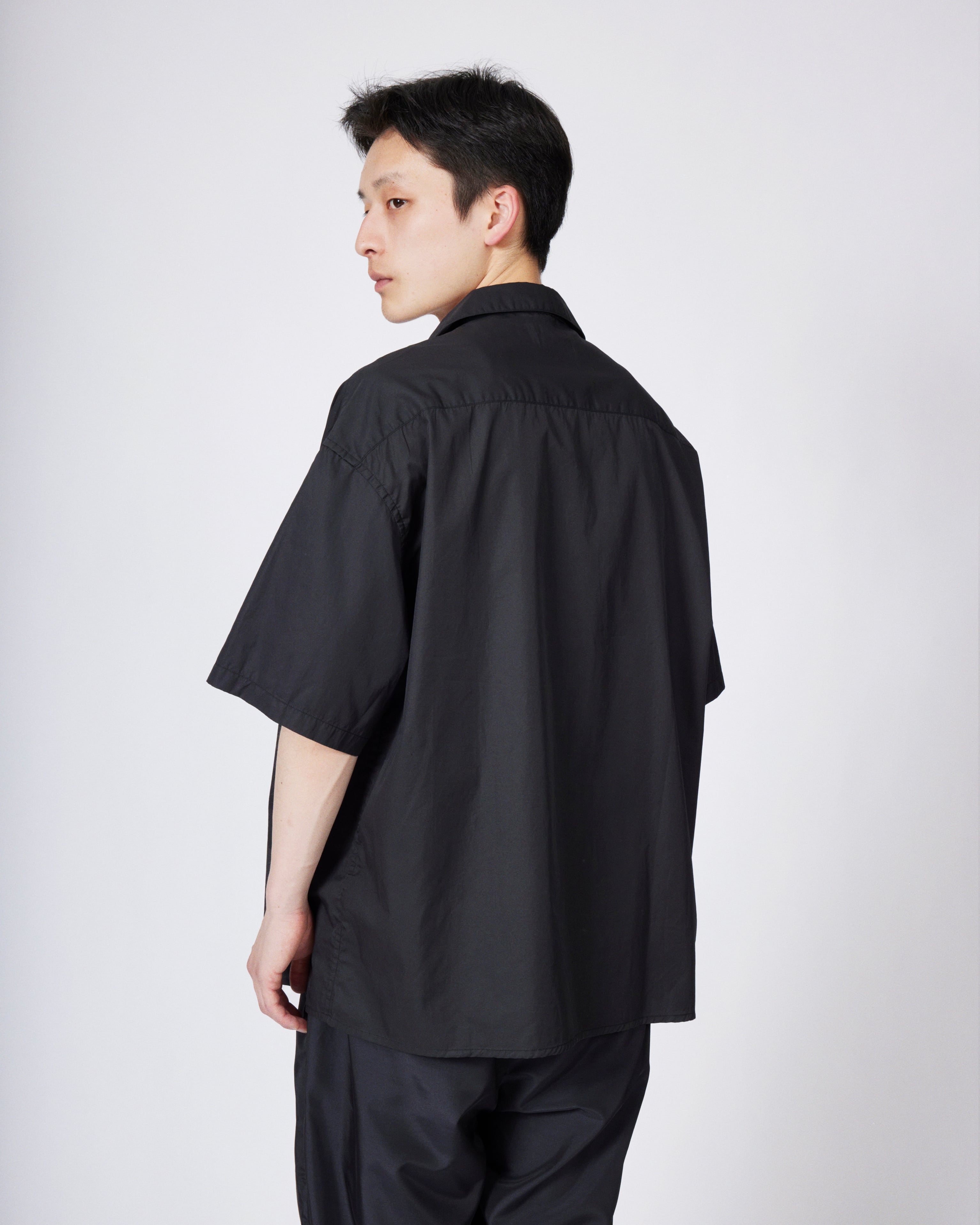 everyone fly front open collar short sleeve shirt (BLACK) | everyone