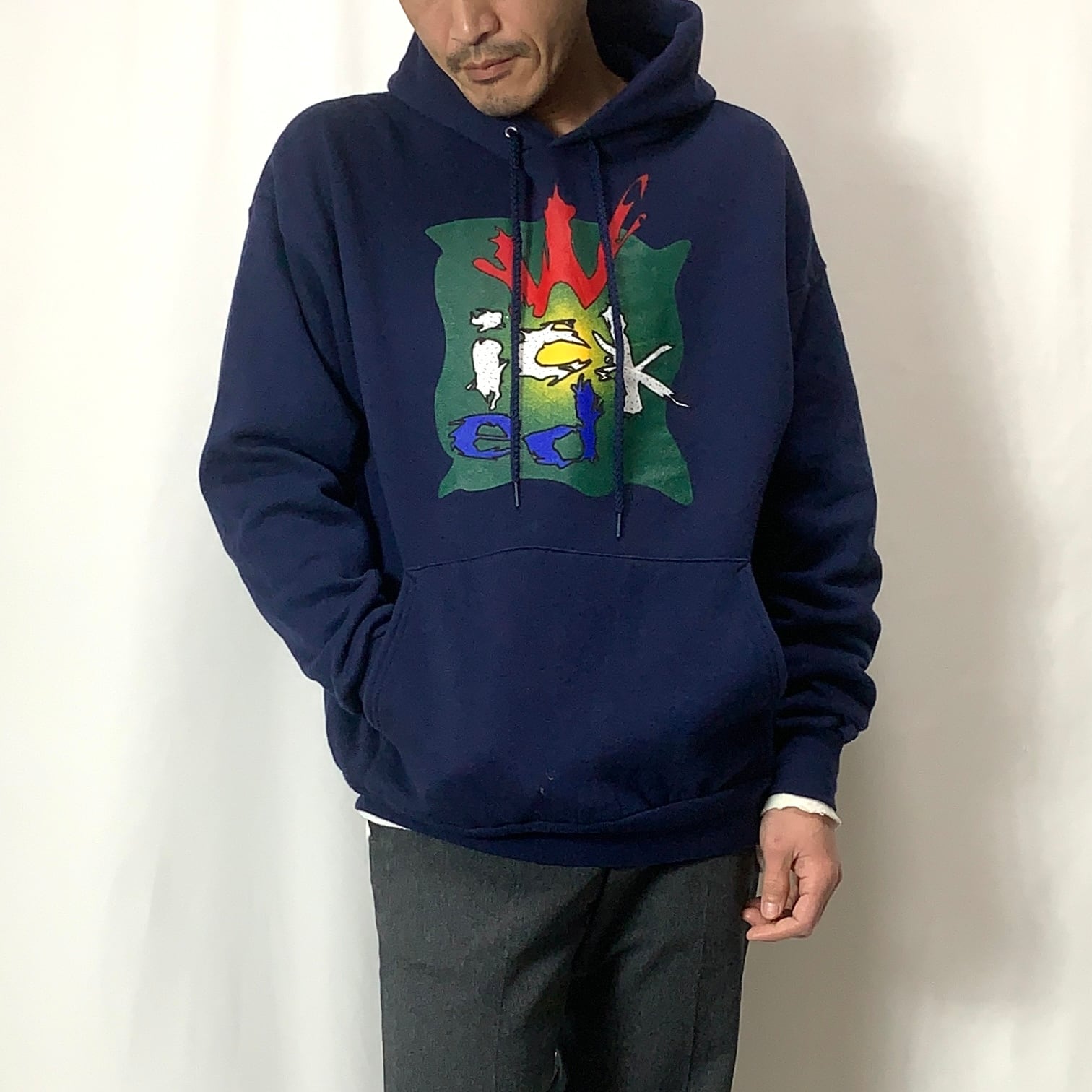 vintage old 90s Hanes print sweat parka Cure風 ヘインズ プリント 