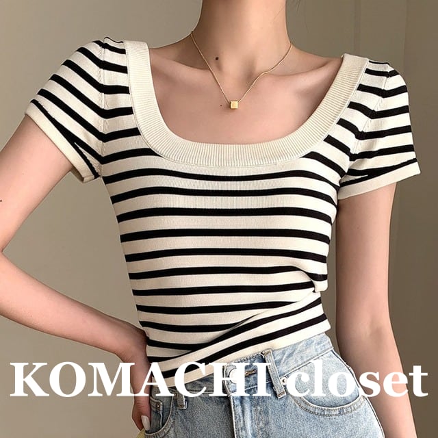 【送料無料】 Uネック ボーダー サマーニット リブニット 半袖 夏 韓国 レディース オルチャン シンプル トップス 可愛い 個性的 大人 かっこいい きれいめ 高級感 高見え おしゃれ お洒落 モテ 女っぽい 大人っぽい 美人 オトナ女子 大人女子 インスタ映え クール スタイルアップ デート 大人可愛い お出掛け こなれ感 カジュアル 10代 20代 30代 女子会 トレンド 普段使い イベント パーティー 着回し 旅行 スリム タイト フリーサイズ 白 アクティブ ヘルシー