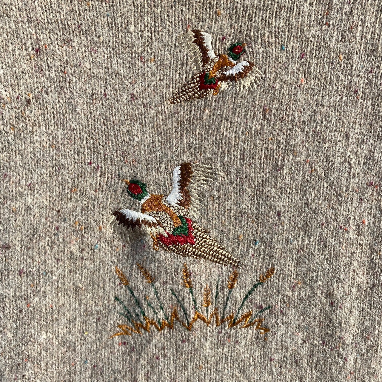 80年代 USA製 LORD JEFF キジ 鳥 アニマル 刺繍 ウールニットセーター 