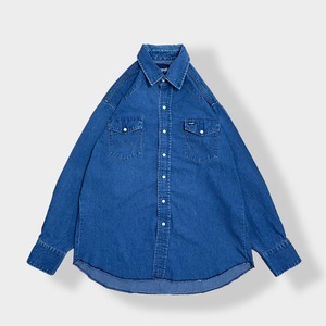 【Wrangler】ウエスタンデニムシャツ デニムシャツ ウエスタンシャツ ショルダーヨーク フラップポケット XL相当 ビッグシルエット ラングラー 胸パッチ us古着